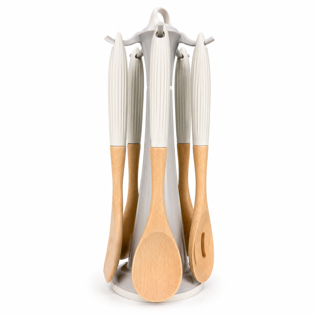 Bamboo Utensil Set 5PCS- with Rotating Stand Holder