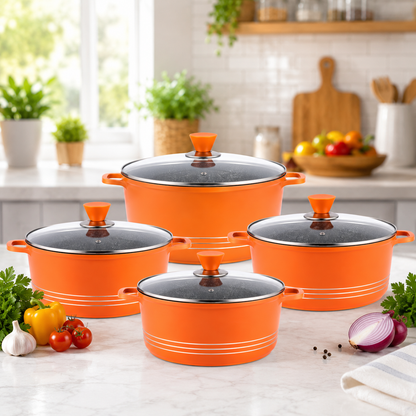 Non-Stick Die-Cast Stockpot Cookware 4Pc Set with Glass Lids